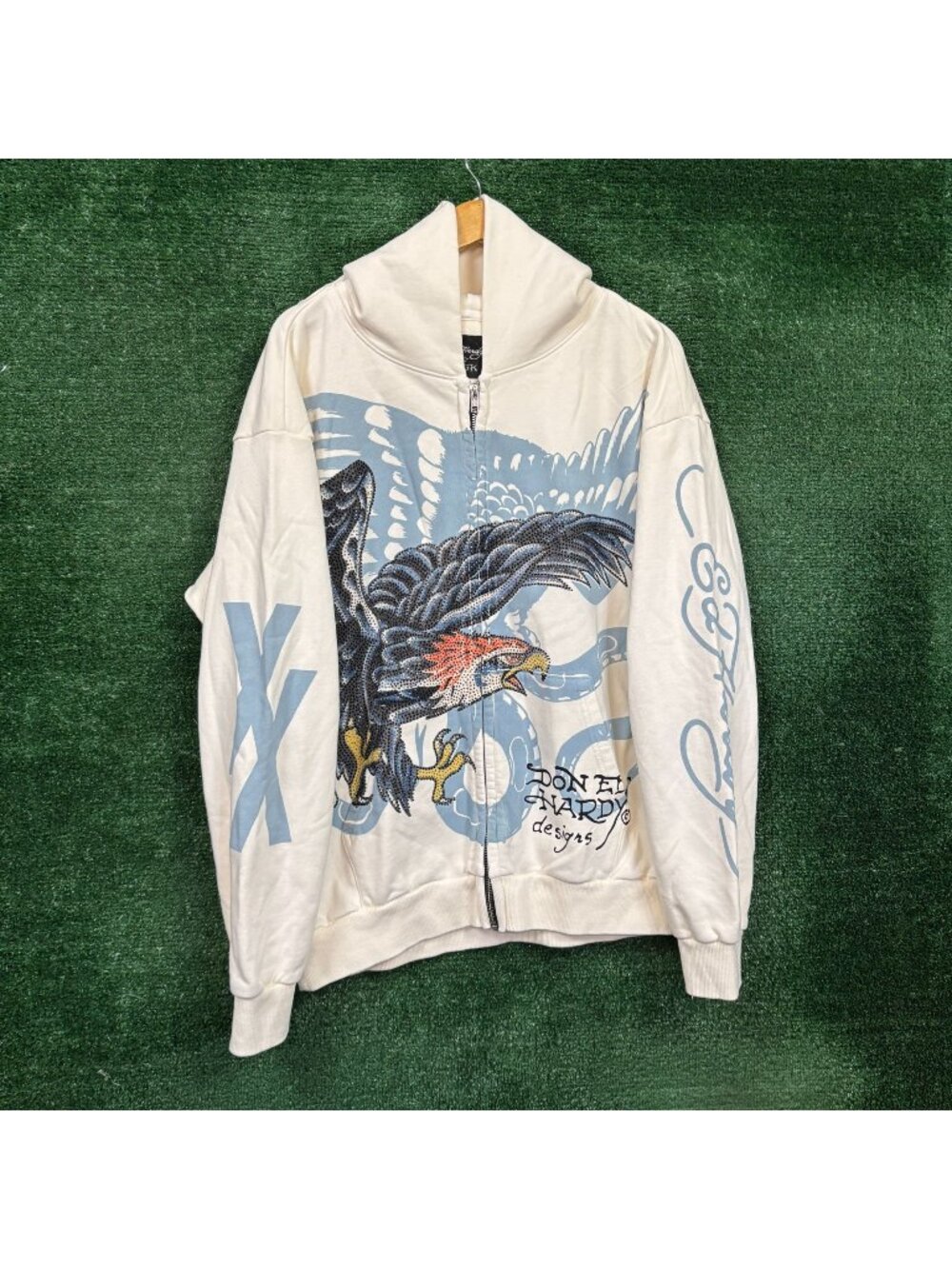 Ed Hardy x Machine Gun Kelly Lost Americana Rhinestone Zip-Up Hoodie Size Large